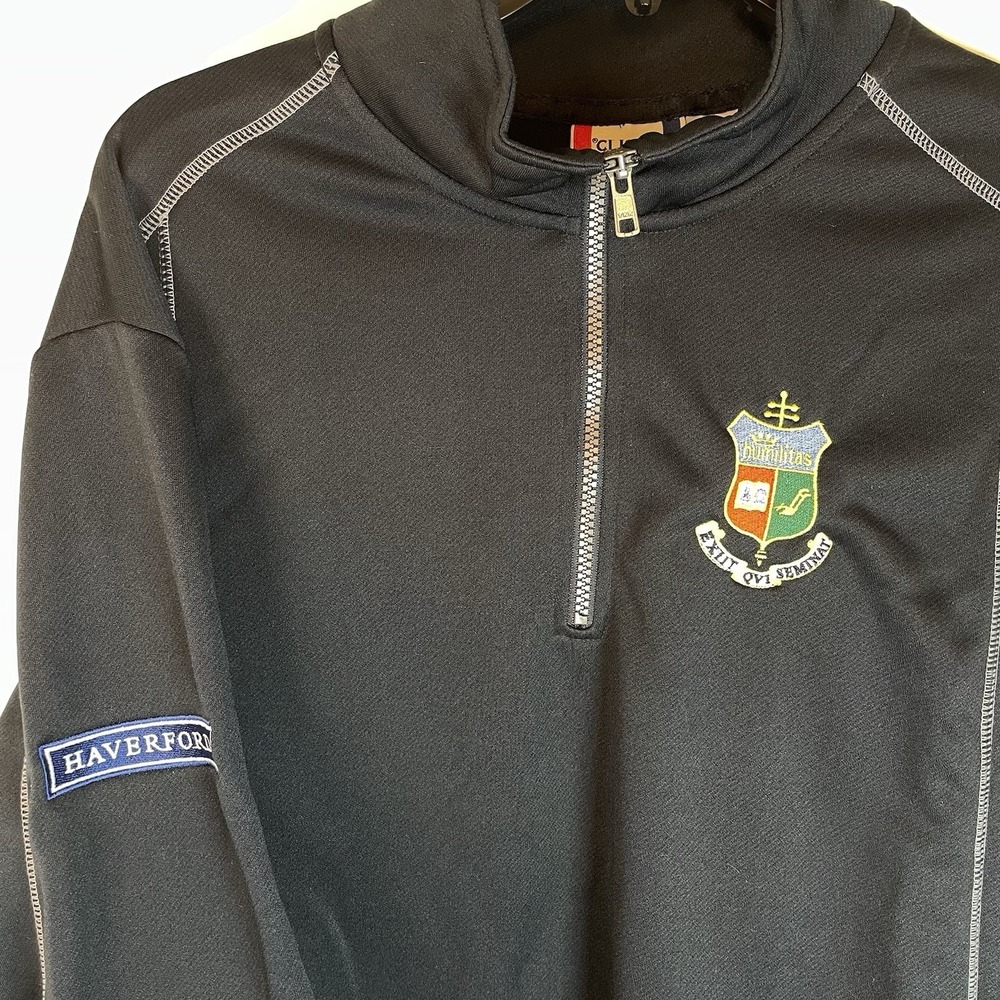 Clique 1/4 Zip  Haverford Black Unisex Pullover With White Top Stitching Size L